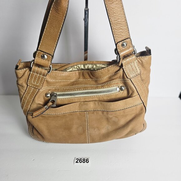 Vintage Fossil Tan Leather Shoulder Bag w/ Key – Classic Y2K Project Tote ZB2678 - Picture 12 of 16